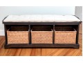 Solid Wood Bench With Open Storage And Baskets