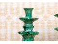 Primitive Green Ceramic Candle Holders & Jar