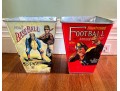 Galvanized And Decoupaged Vintage Sports Wastebaskets