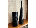 Pair Of Black Glass Latticino Vessels 