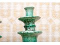 Primitive Green Ceramic Candle Holders & Jar