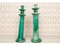 Primitive Green Ceramic Candle Holders & Jar