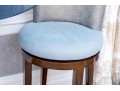 Hightop Tulip Based Bistro Table With Pair Of Custom Upholstered Swivel Stools