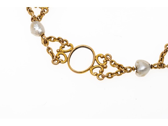 14k Yellow Gold Pretty Cabachon Howlite And Culture Freshwater Pearl Bracelet