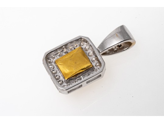 Modern 14K White Gold Diamond Halo Semi-Mount Pendant