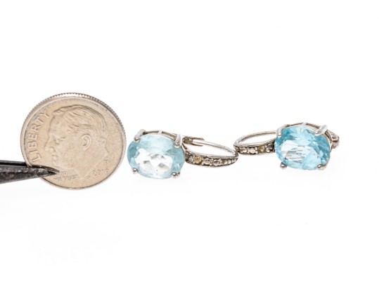 Sterling Silver Lovely Graduated Pale Blue Topaz Bangle Bracelet And Compatible Earrings