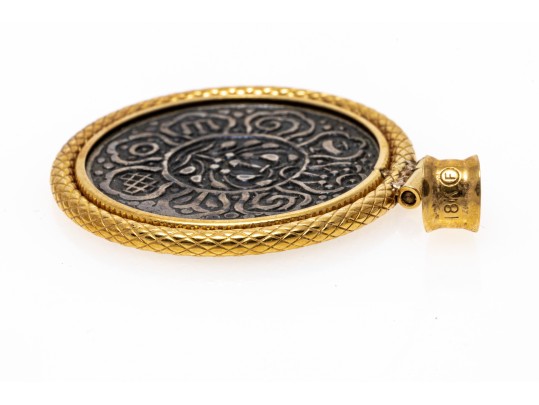 Tibetan Silver Coin In 18K Pendant