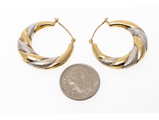 Contrastoing 14K White And Yellow Gold Hoop Earrings