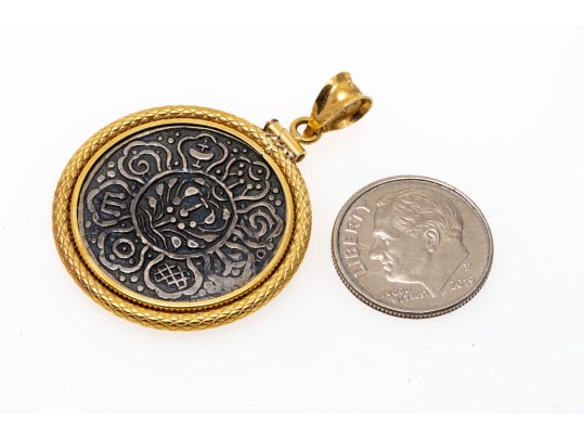 Tibetan Silver Coin In 18K Pendant