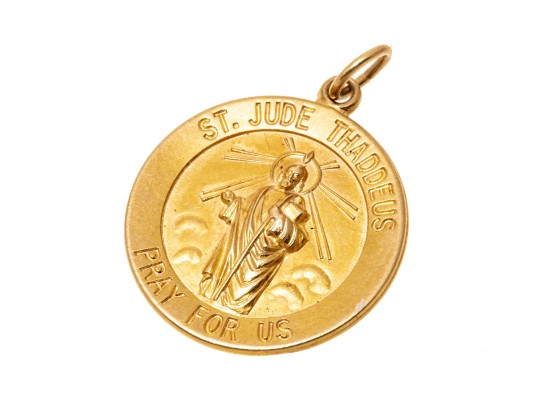 14k Yellow Gold Handsome Round St. Jude Thaddeus Medal