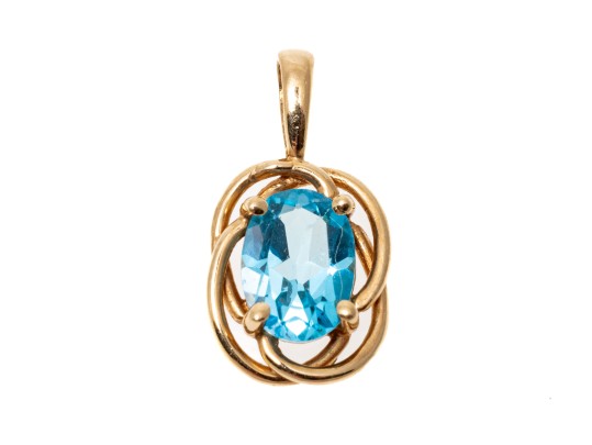 Simple 14K Light Blue Topaz Pendant
