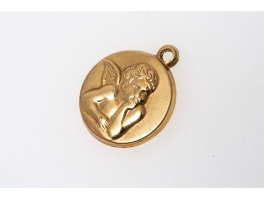 14k Yellow Gold Charming Guardian Angel Medal