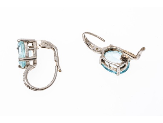 Sterling Silver Lovely Graduated Pale Blue Topaz Bangle Bracelet And Compatible Earrings
