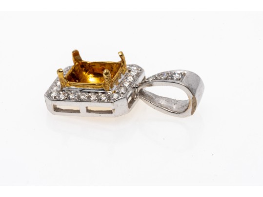 Modern 14K White Gold Diamond Halo Semi-Mount Pendant