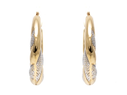 Contrastoing 14K White And Yellow Gold Hoop Earrings