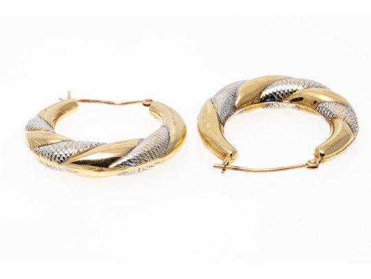 Contrastoing 14K White And Yellow Gold Hoop Earrings