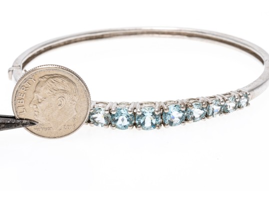 Sterling Silver Lovely Graduated Pale Blue Topaz Bangle Bracelet And Compatible Earrings