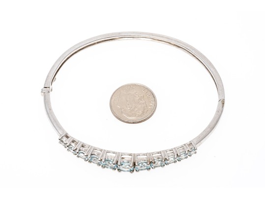Sterling Silver Lovely Graduated Pale Blue Topaz Bangle Bracelet And Compatible Earrings