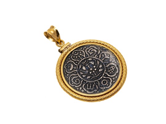 Tibetan Silver Coin In 18K Pendant