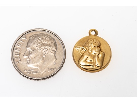 14k Yellow Gold Charming Guardian Angel Medal