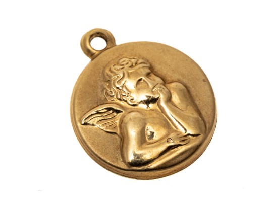 14k Yellow Gold Charming Guardian Angel Medal