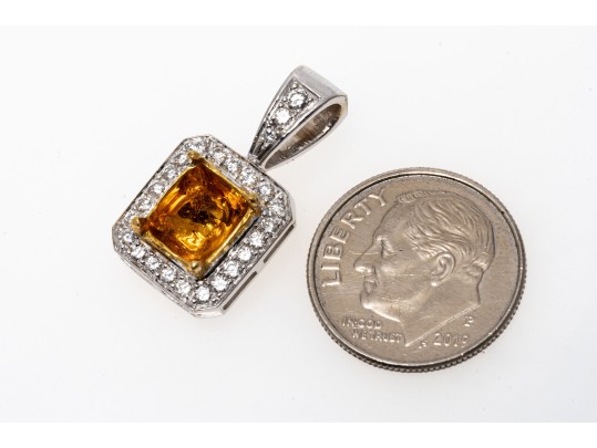 Modern 14K White Gold Diamond Halo Semi-Mount Pendant