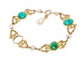 14k Yellow Gold Pretty Cabachon Howlite And Culture Freshwater Pearl Bracelet