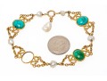 14k Yellow Gold Pretty Cabachon Howlite And Culture Freshwater Pearl Bracelet