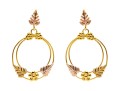 14K Wire Hoop Pendant Earrings With Leaf And Floral Accents