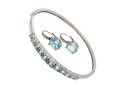 Sterling Silver Lovely Graduated Pale Blue Topaz Bangle Bracelet And Compatible Earrings