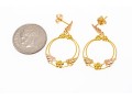 14K Wire Hoop Pendant Earrings With Leaf And Floral Accents