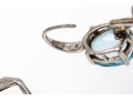 Sterling Silver Lovely Graduated Pale Blue Topaz Bangle Bracelet And Compatible Earrings