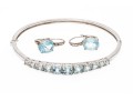 Sterling Silver Lovely Graduated Pale Blue Topaz Bangle Bracelet And Compatible Earrings