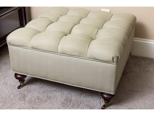 Contemporary Tufted Khaki Storage Ottoman