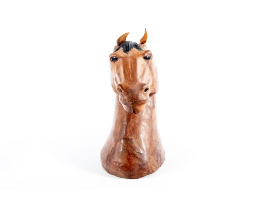 Vintage Handmade Leather Wrapped Horse Head Bust 