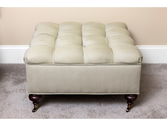 Contemporary Tufted Khaki Storage Ottoman