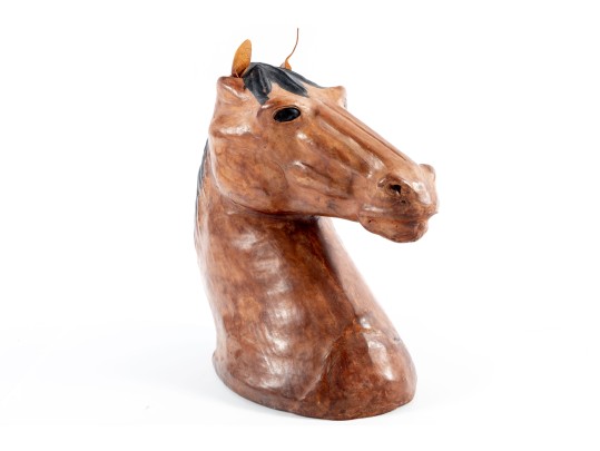 Vintage Handmade Leather Wrapped Horse Head Bust 