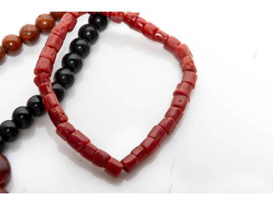 Coral, Tourmaline & River Stone Beaded Bracelets And Necklaces