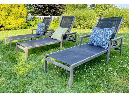 PAIR Of Gloster Aluminum And Teak Chaise Lounges
