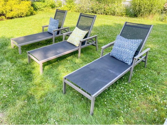 PAIR Of Gloster Aluminum And Teak Chaise Lounges