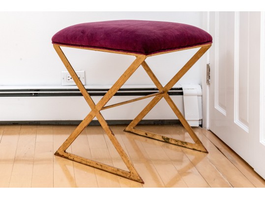 Contemporary Brassy “X” Upholstered Bench 