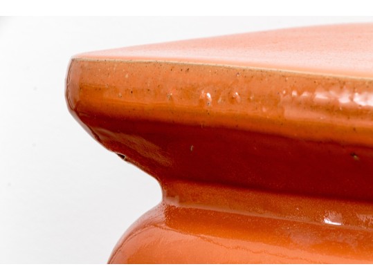 Vibrant Paprika Glazed Ceramic Garden Stool  