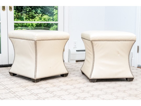 Striking Pair Of Faux Ostrich Leather Upholstered Ottomans