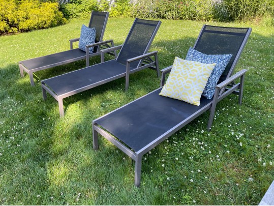 PAIR Of Gloster Aluminum And Teak Chaise Lounges