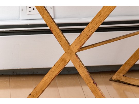 Contemporary Brassy “X” Upholstered Bench 