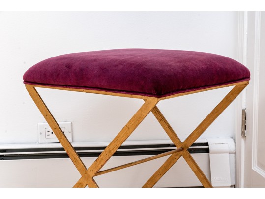 Contemporary Brassy “X” Upholstered Bench 