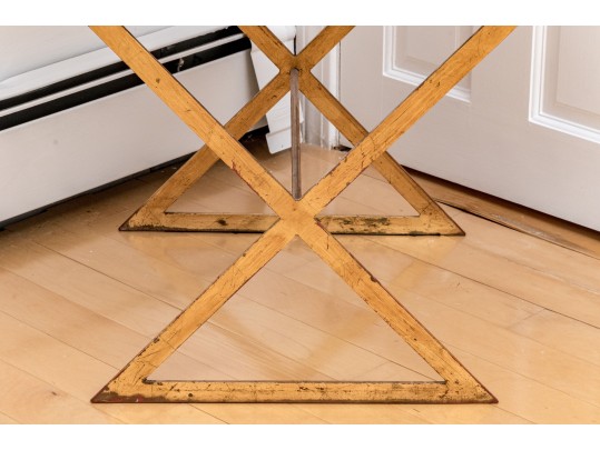 Contemporary Brassy “X” Upholstered Bench 