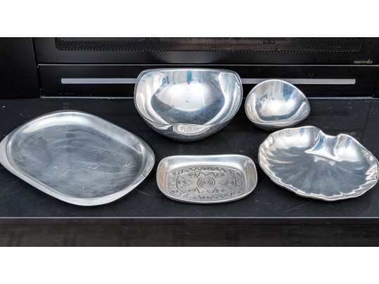 Collection Of Five Nambe & Wiltonware Aluminum Serving Pieces