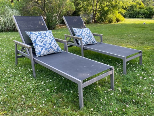 Pair Of Gloster Aluminum And Teak Chaise Lounges