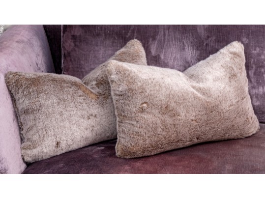 Pair Of Restoration Hardware Faux Fur Bolsters 
